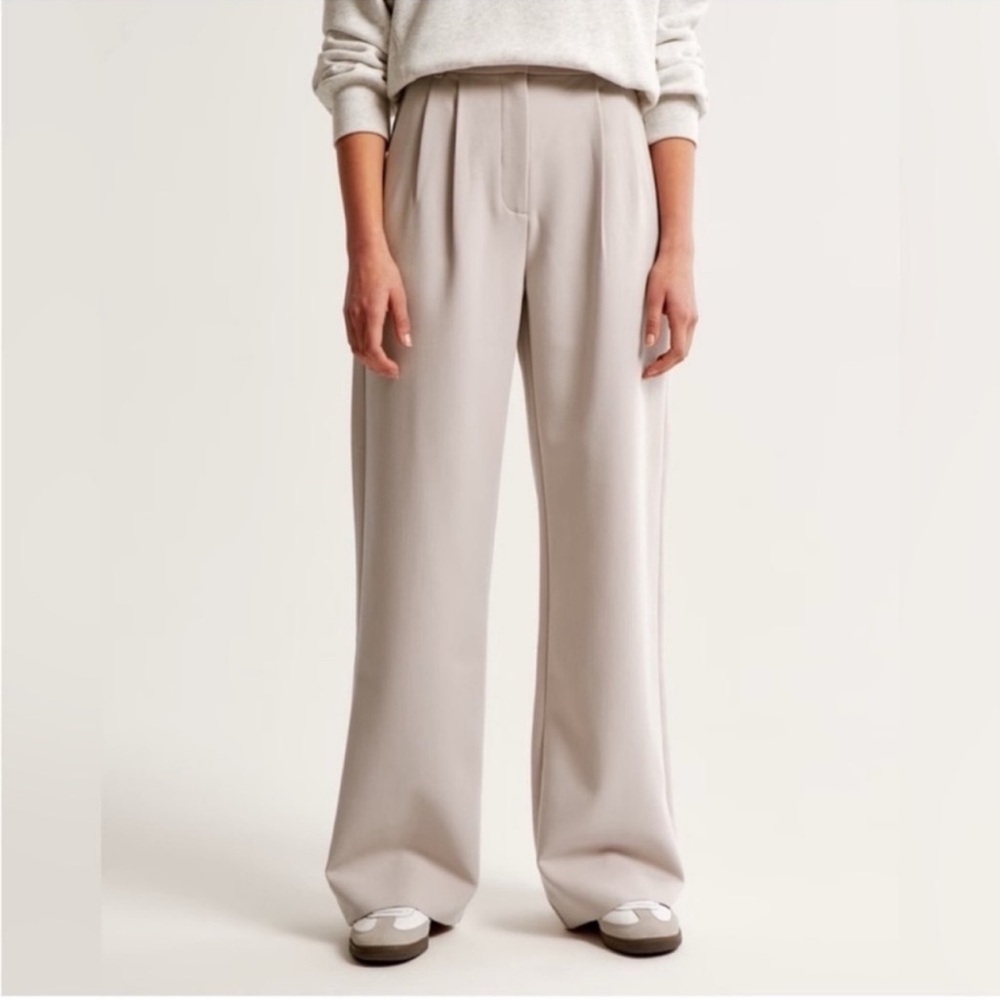 Abercrombie and Fitch Sloane Tailored Wide Leg Trousers Pants Beige Tan 32 14 L - Picture 3 of 8